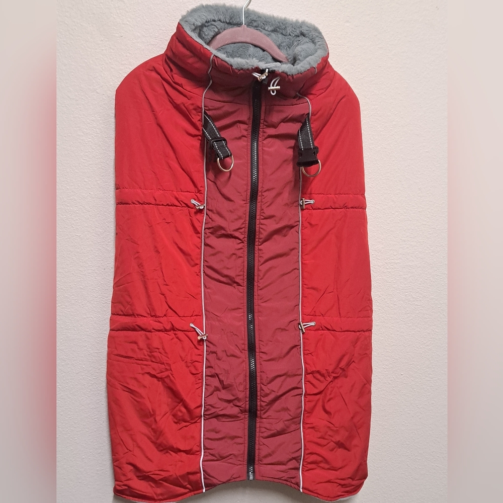 3XL Dog Jacket Red Winter Coat Hooded Fleece Lined Zip Warm Pet Vest